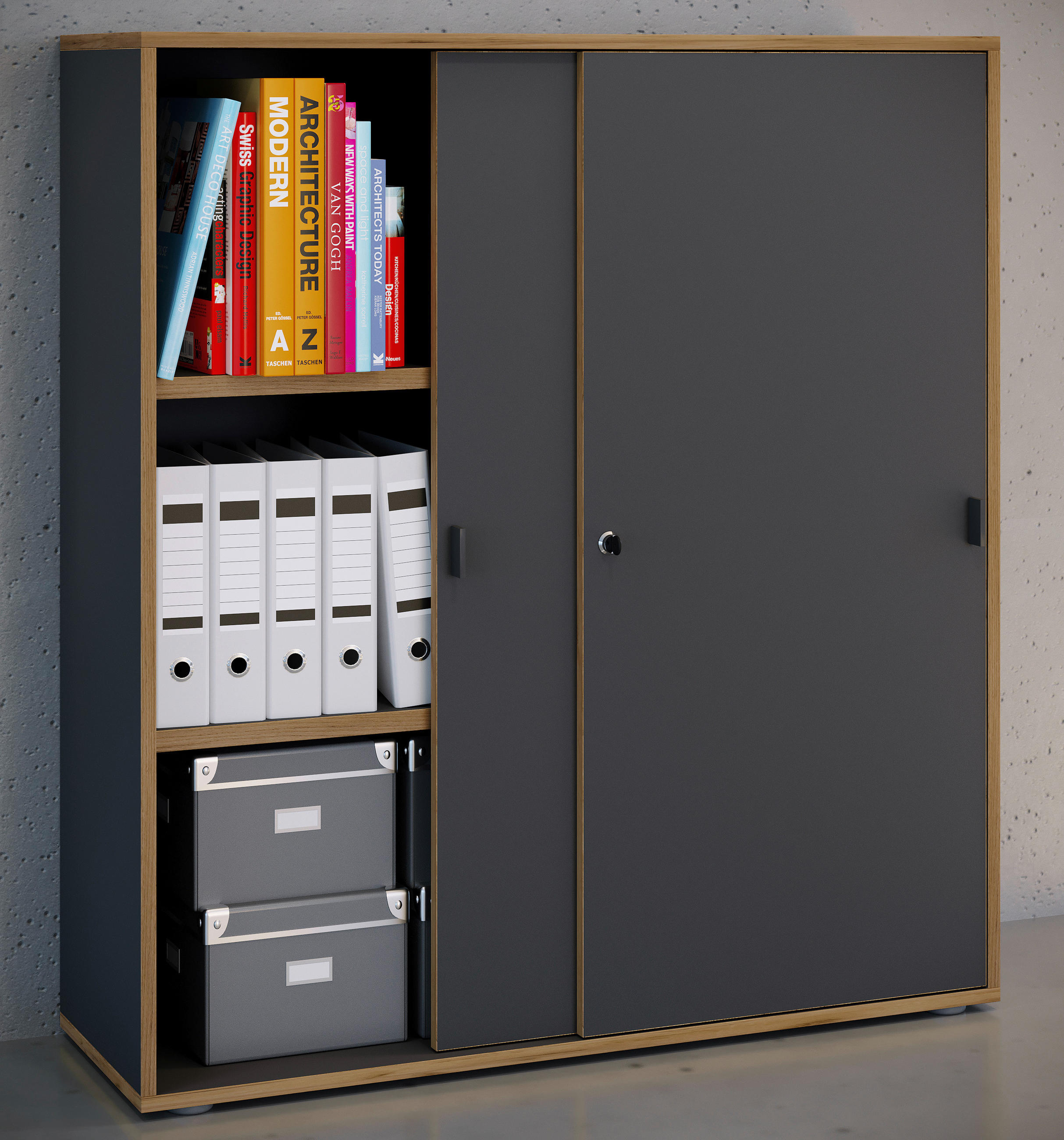 AKTENSCHRANK Anthrazit, Honigeiche  - Honigeiche/Anthrazit, Design, Holzwerkstoff (100/110/37cm) - MID.YOU