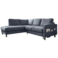 ECKSOFA  in Struktur Dunkelblau  198/233 cm  - Schwarz/Dunkelblau, Holz/Textil (198/233cm) - MID.YOU
