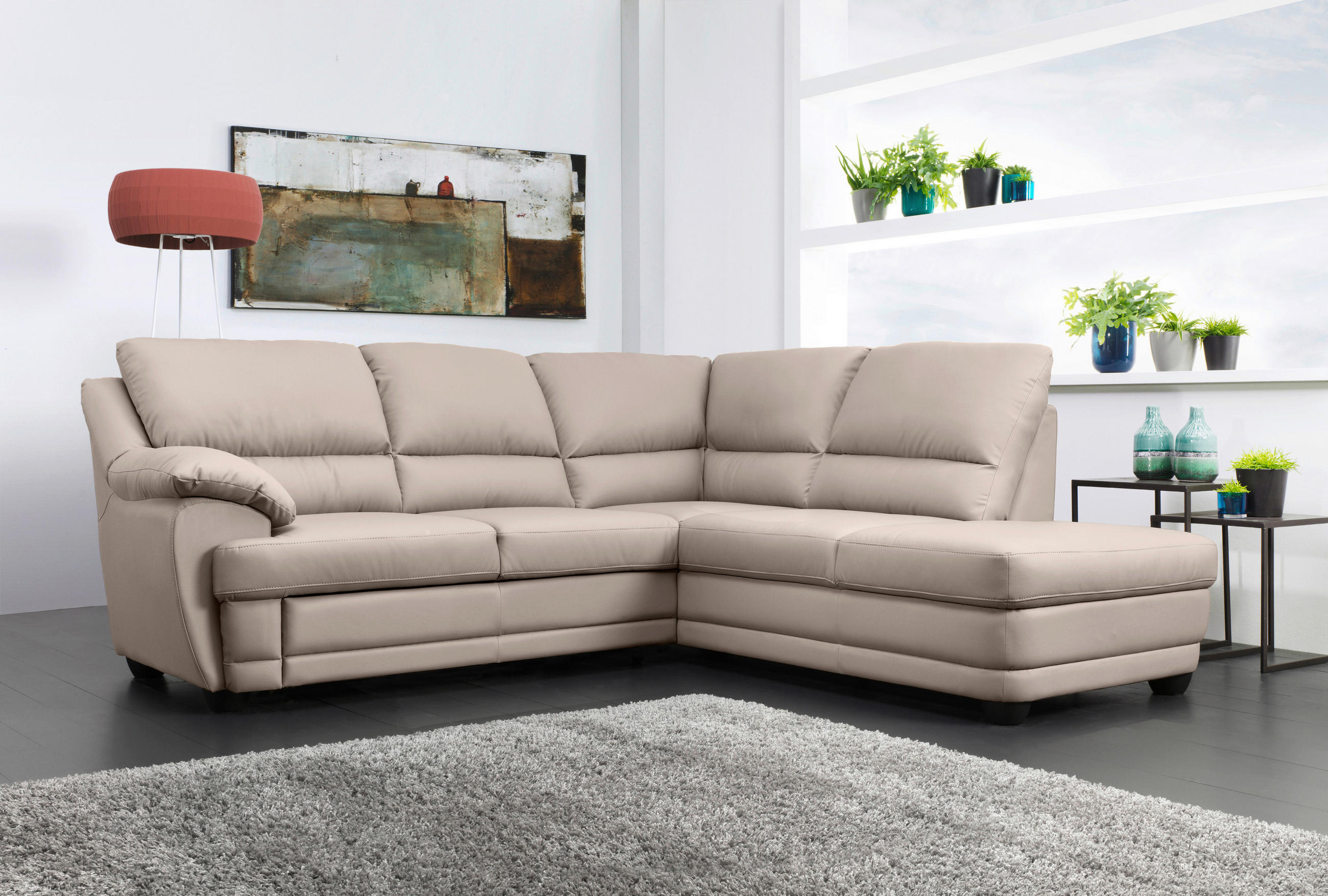 ECKSOFA in Lederlook Sandfarben  - Sandfarben, Design, Kunststoff/Textil (245/225cm) - Livetastic