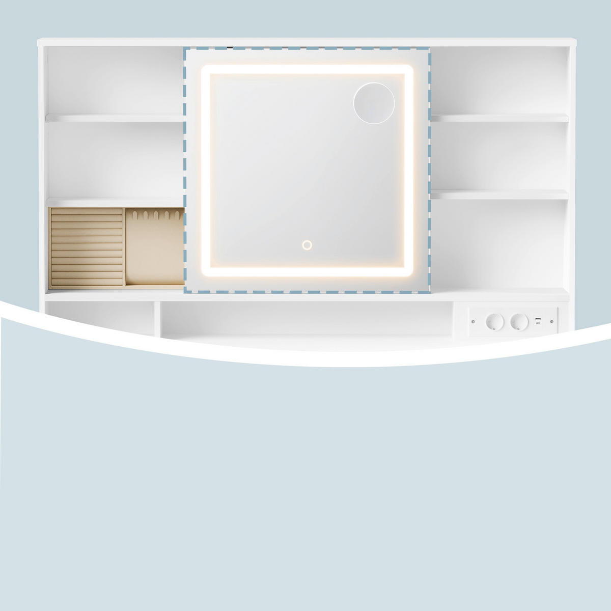 SCHMINKTISCH 110/40/141,5 cm, Weiß  - Weiß, KONVENTIONELL, Glas/Holzwerkstoff (110/40/141,5cm) - Boxxx