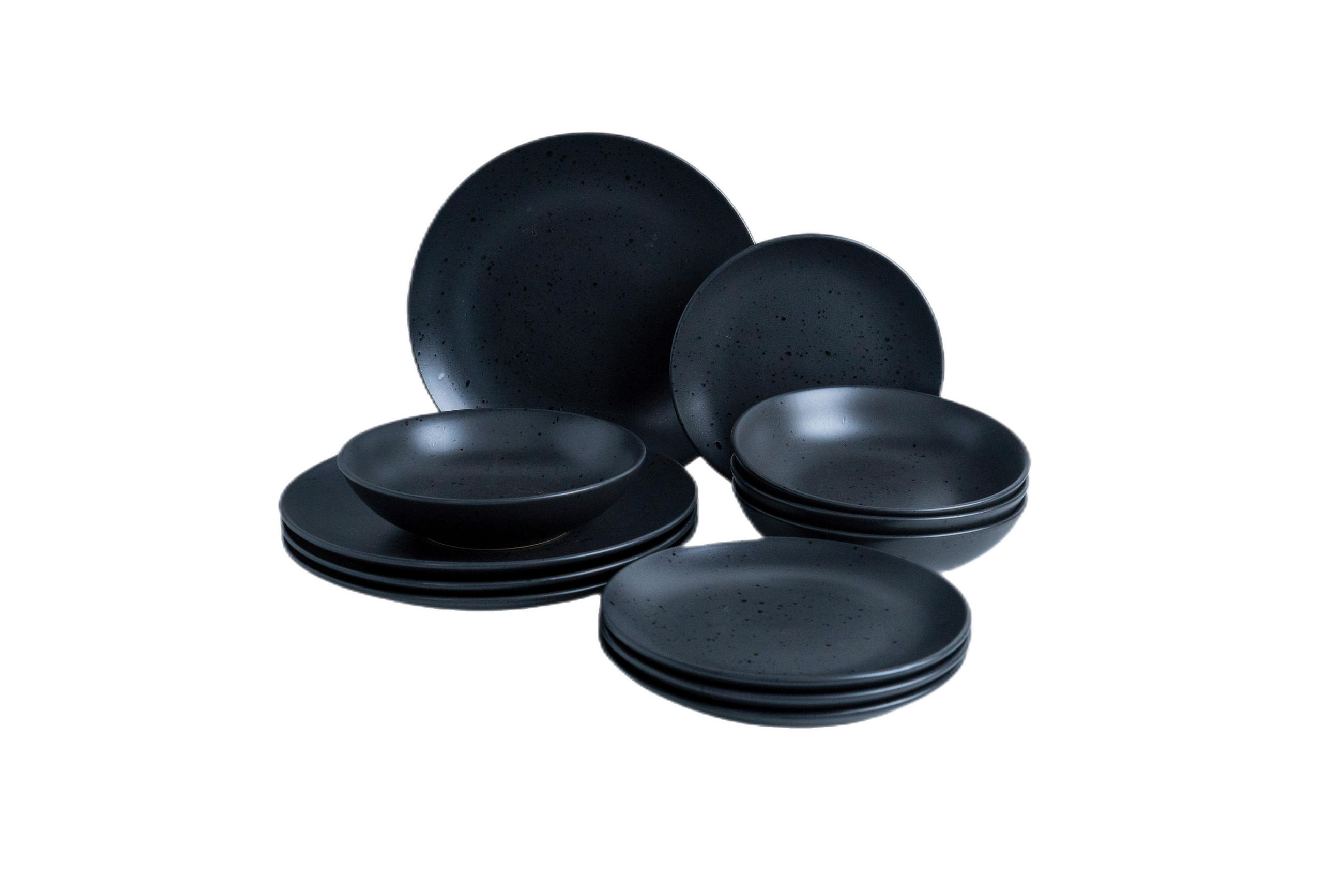 TAFELSERVICE Schwarz 12-teilig Luna  - Schwarz, KONVENTIONELL, Keramik - Van Well