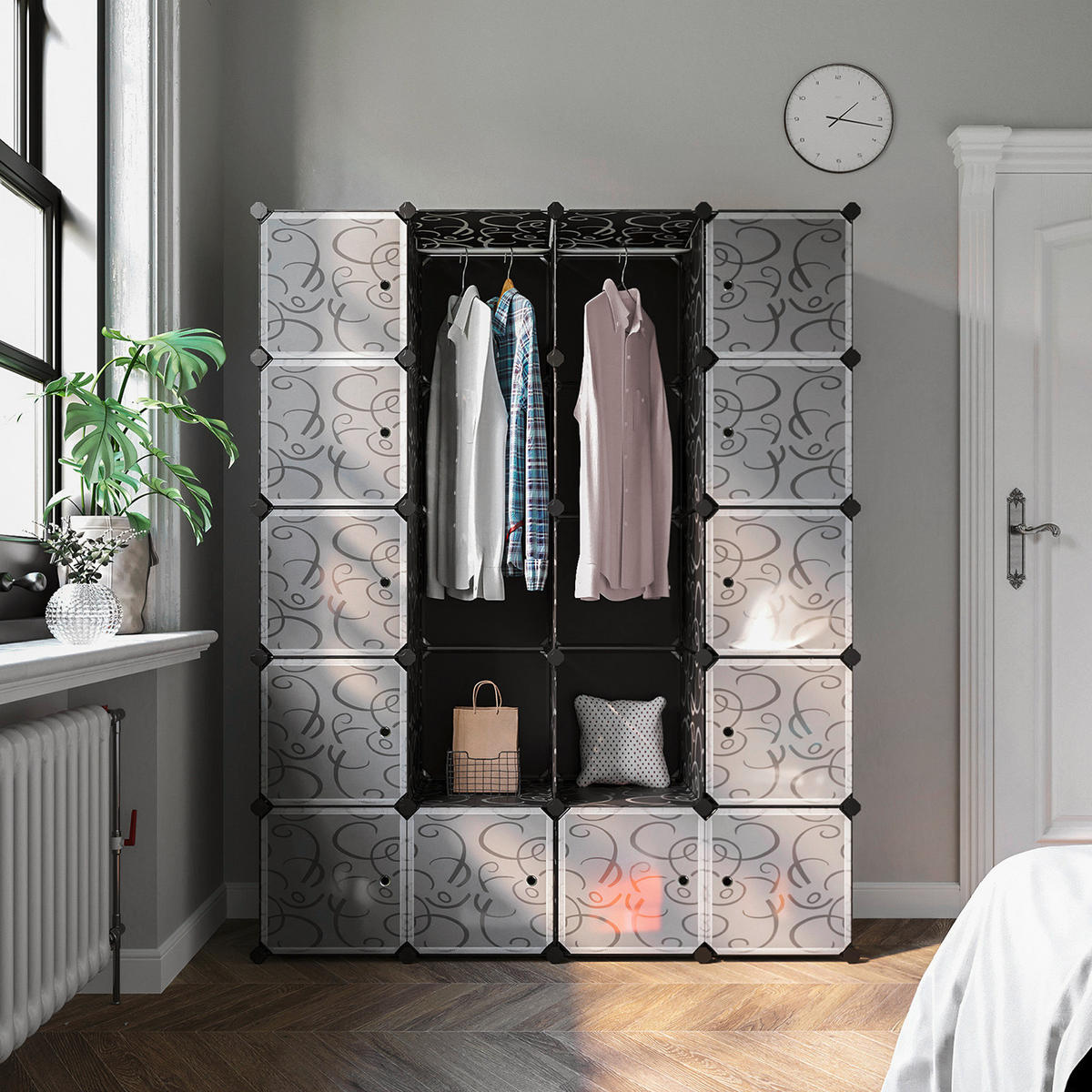 KOMBINÁCIA REGÁLOV, sivá, čierna, biela, železo, 143/178/36 cm - čierna/sivá, Basics, kov/plast (143/178/36cm) - Boxxx