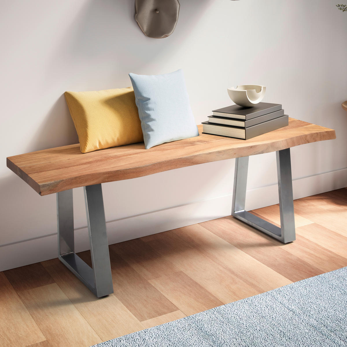 GARDEROBENBANK  - Chromfarben/Hellbraun, Design, Holz/Metall (120/40/45,5cm) - MID.YOU