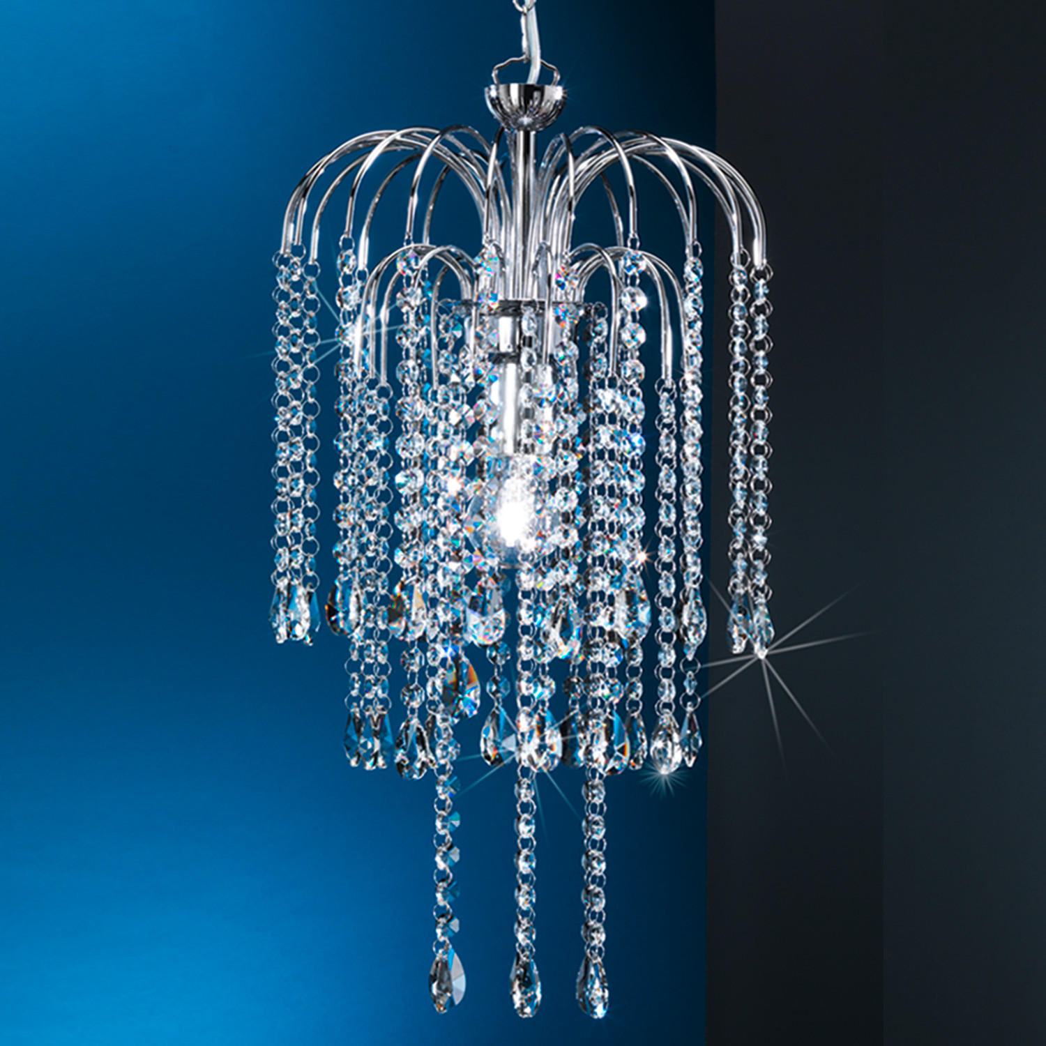 KRISTALL-HÄNGELEUCHTE 30/30/100 cm   - Chromfarben, KONVENTIONELL, Glas/Metall (30/30/100cm)