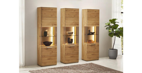 VITRINE  in massiv Wildeiche Wildeiche - Wildeiche/Schwarz, Natur, Glas/Holz (61,9/207/37,1cm) - Valnatura