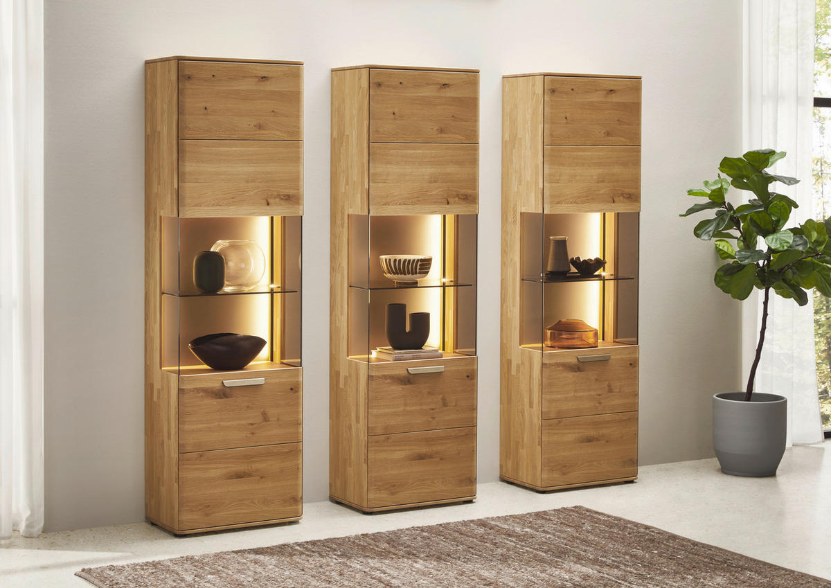 VITRINE  in massiv Wildeiche Wildeiche - Wildeiche/Schwarz, Natur, Glas/Holz (61,9/207/37,1cm) - Valnatura