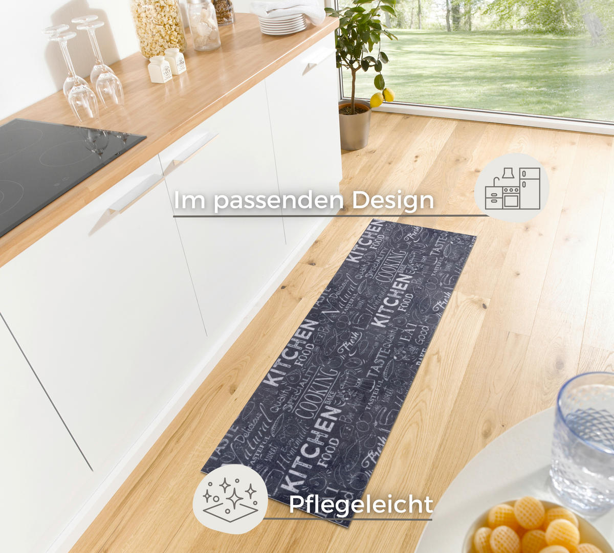 Chic: Küchenläufer (rechteckig 50/150 cm Cook & Clean Weiß, Schwarz  - Schwarz/Weiß, Design, Kunststoff (50/150cm) - Hanse Home