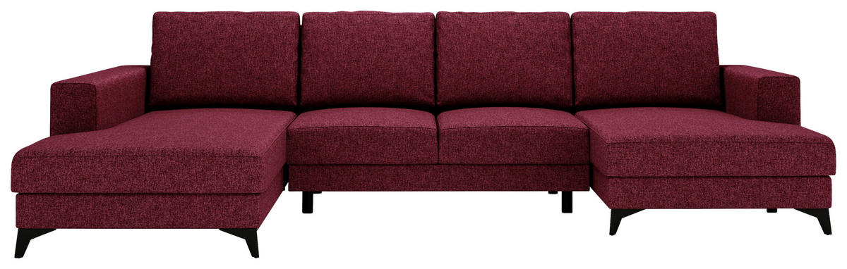 WOHNLANDSCHAFT in Flachgewebe Rot  - Rot/Schwarz, Design, Textil/Metall (190/339/156cm) - Livetastic