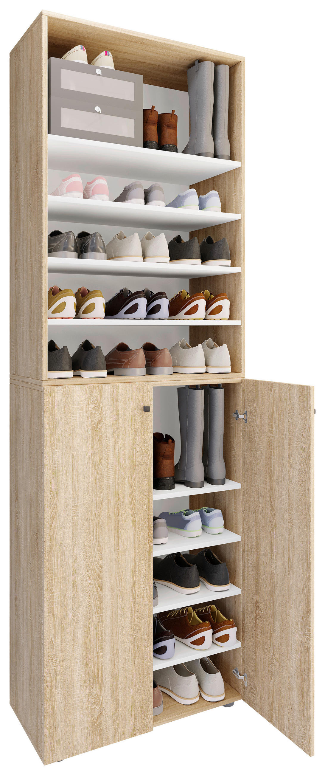 SCHUHSCHRANK Lona  in 70/220/40 cm  - Silberfarben/Schwarz, Design, Holzwerkstoff/Kunststoff (70/220/40cm) - MID.YOU