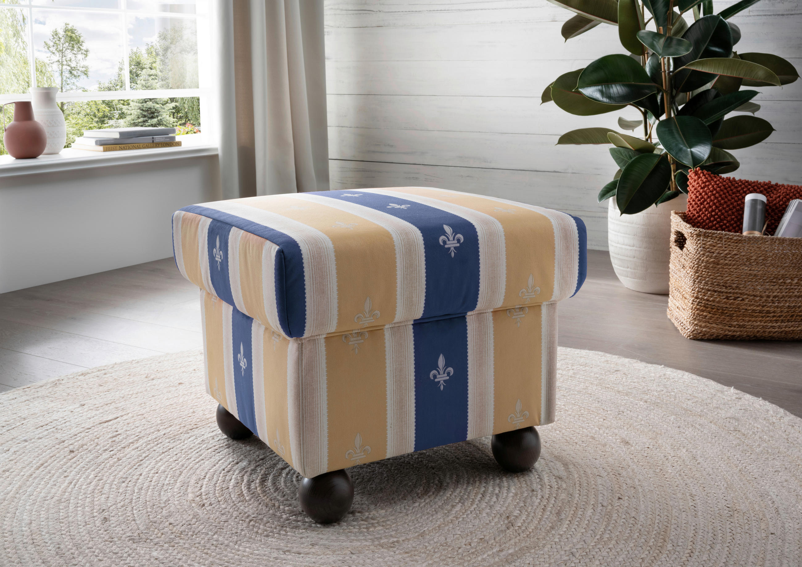 HOCKER in Textil Blau  - Wengefarben/Blau, KONVENTIONELL, Holz/Textil (56/46/56cm) - Livetastic