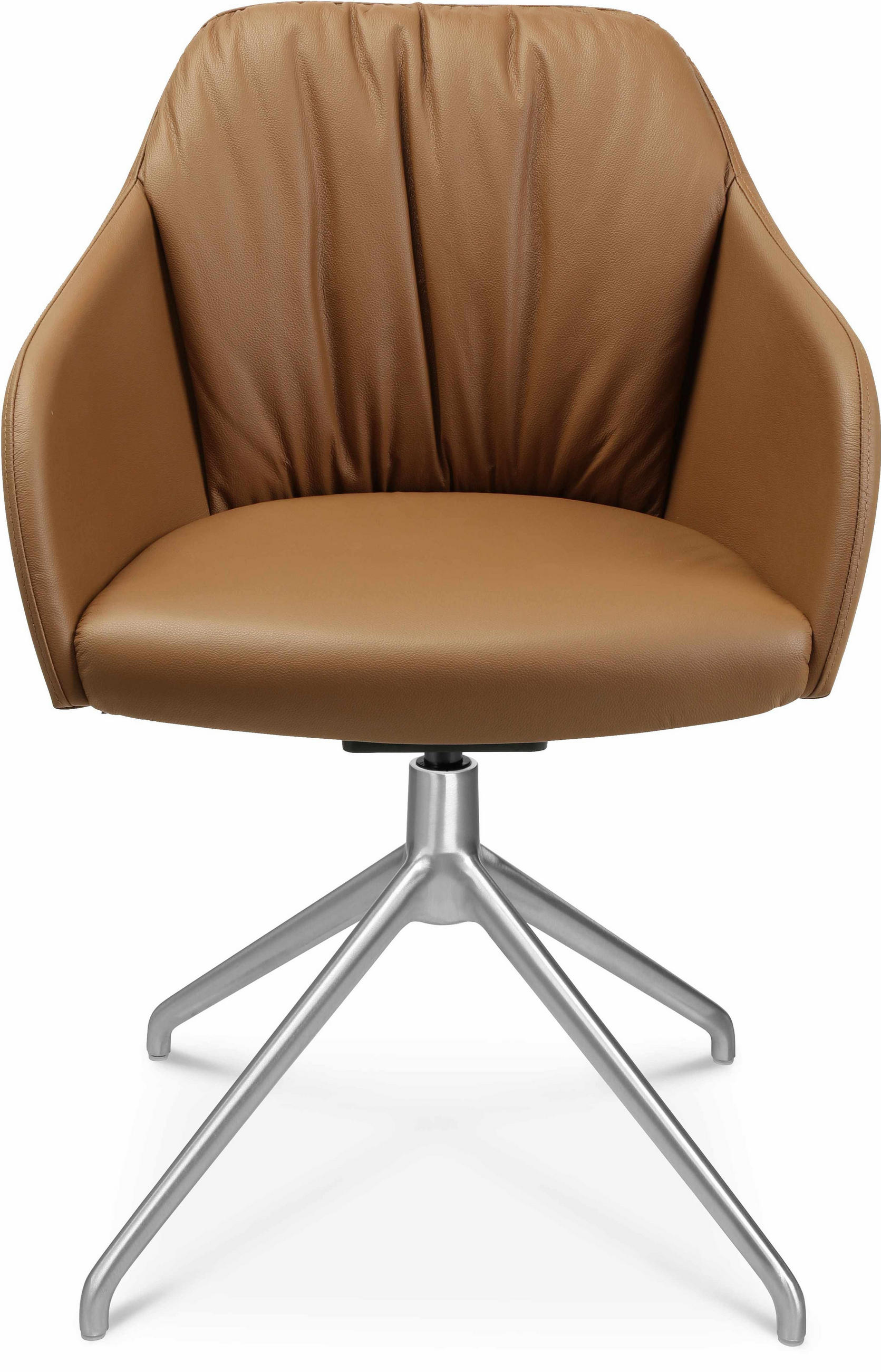 ARMLEHNSTUHL in Aluminium Echtleder pigmentiert - Cognac/Alufarben, Design, Leder/Metall (58/81,5-84,5/60cm) - Johann Jakob