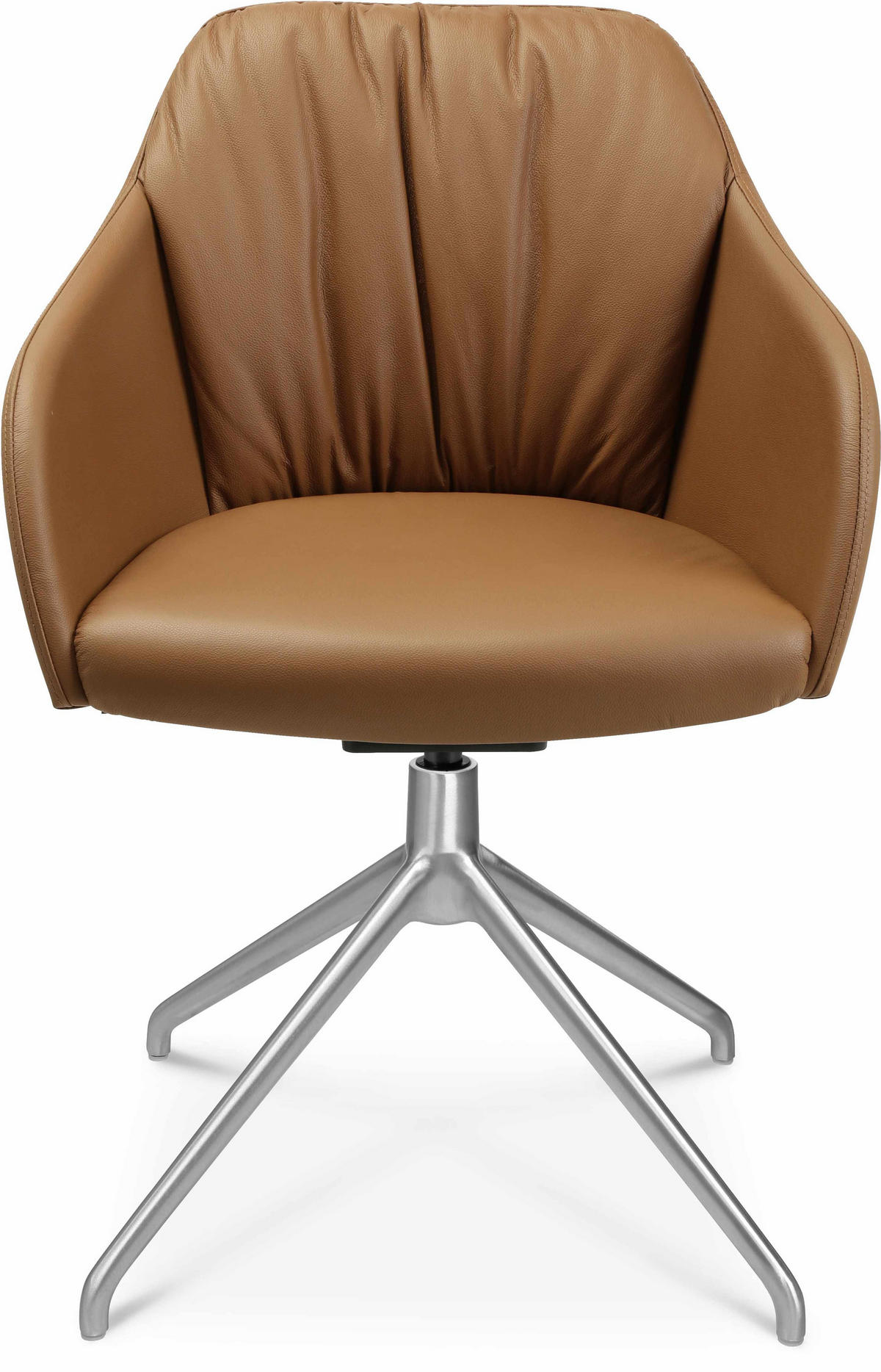 ARMLEHNSTUHL  in Aluminium Echtleder pigmentiert  - Cognac/Alufarben, Design, Leder/Metall (58/81,5-84,5/60cm) - Johann Jakob