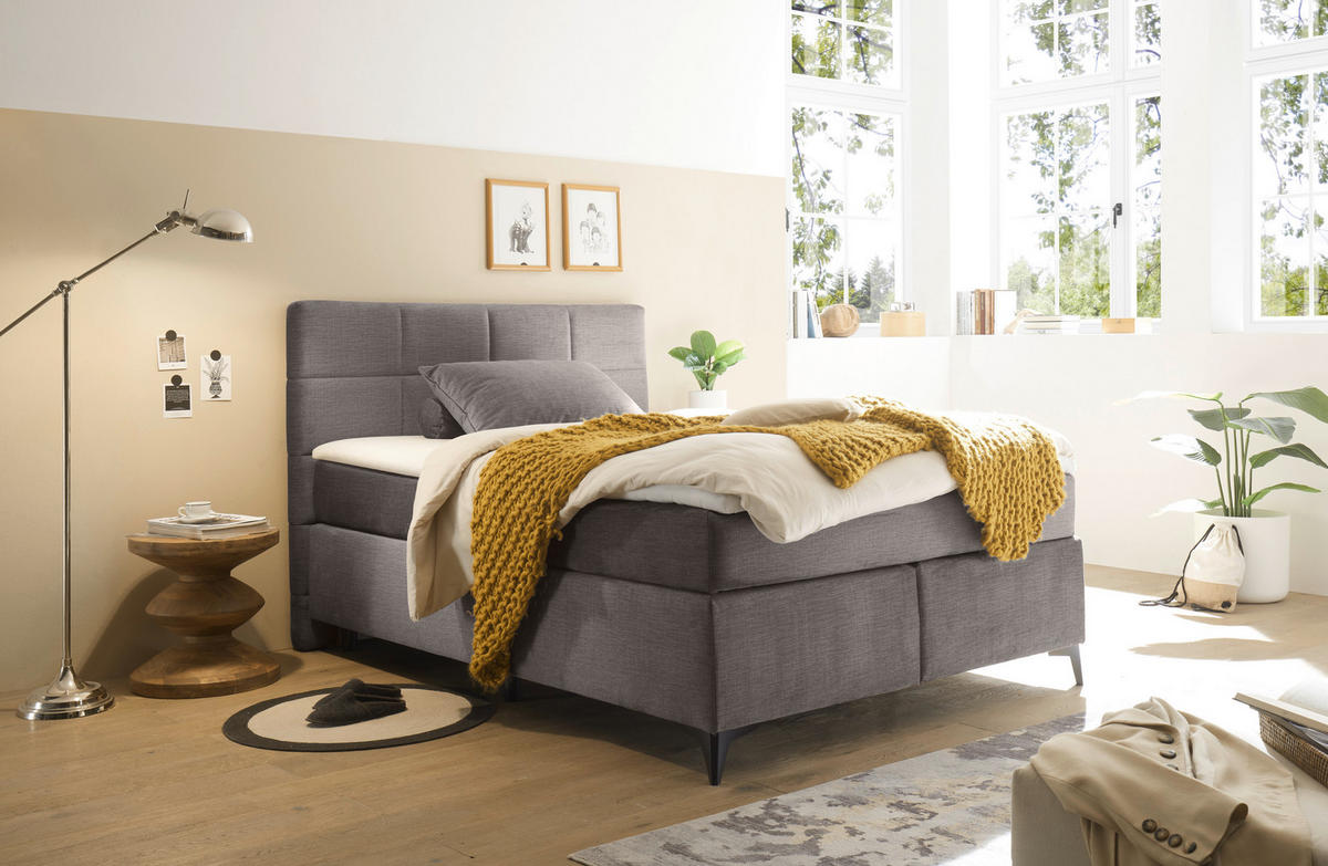 BOXSPRINGBETT 140/200 cm  in Graubraun  - Graubraun/Schwarz, Design, Holzwerkstoff/Kunststoff (140/200cm) - Xora