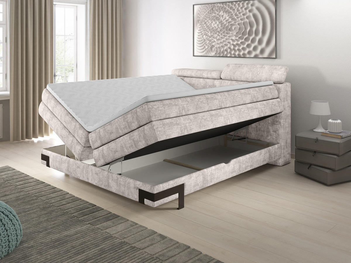Pat Boxspring, 180/200 cm, crem - crem/negru, Basics, lemn/textil (180/200cm) - Esposa