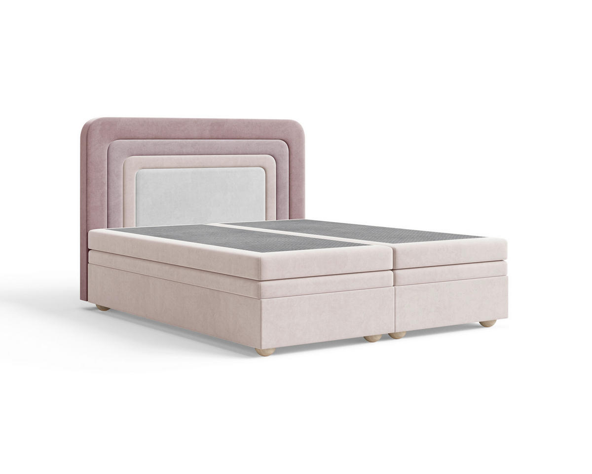 BOXBETT 140/200 cm,  in Rosa, Altrosa, gepolstertes Kopfteil, Bettkasten, Topper, H2 + H3 = mittel + fest  - Altrosa/Rosa, MODERN, Holz/Kunststoff (140/200cm) - Livetastic