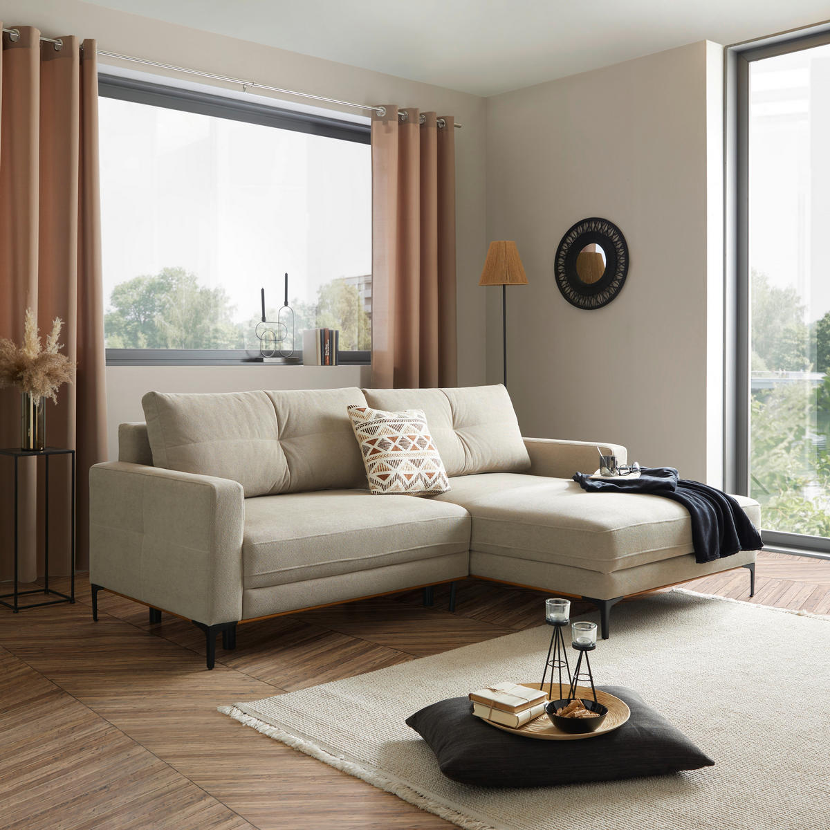 ECKSOFA in Beige  - Beige/Schwarz, Modern, Textil/Metall (238/162cm) - Ondega