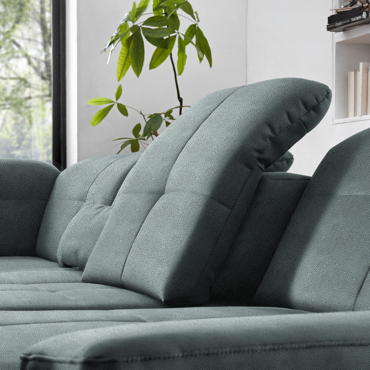 WOHNLANDSCHAFT  in Mikrofaser Blaugrau  - Chromfarben/Blaugrau, Design, Holzwerkstoff/Textil (260/371/195cm) - Beldomo Style