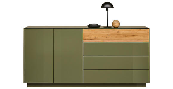 SIDEBOARD Eichefarben, Olivgrün  189/90/42 cm  - Eichefarben/Olivgrün, Design, Glas/Holz (189/90/42cm) - Novel
