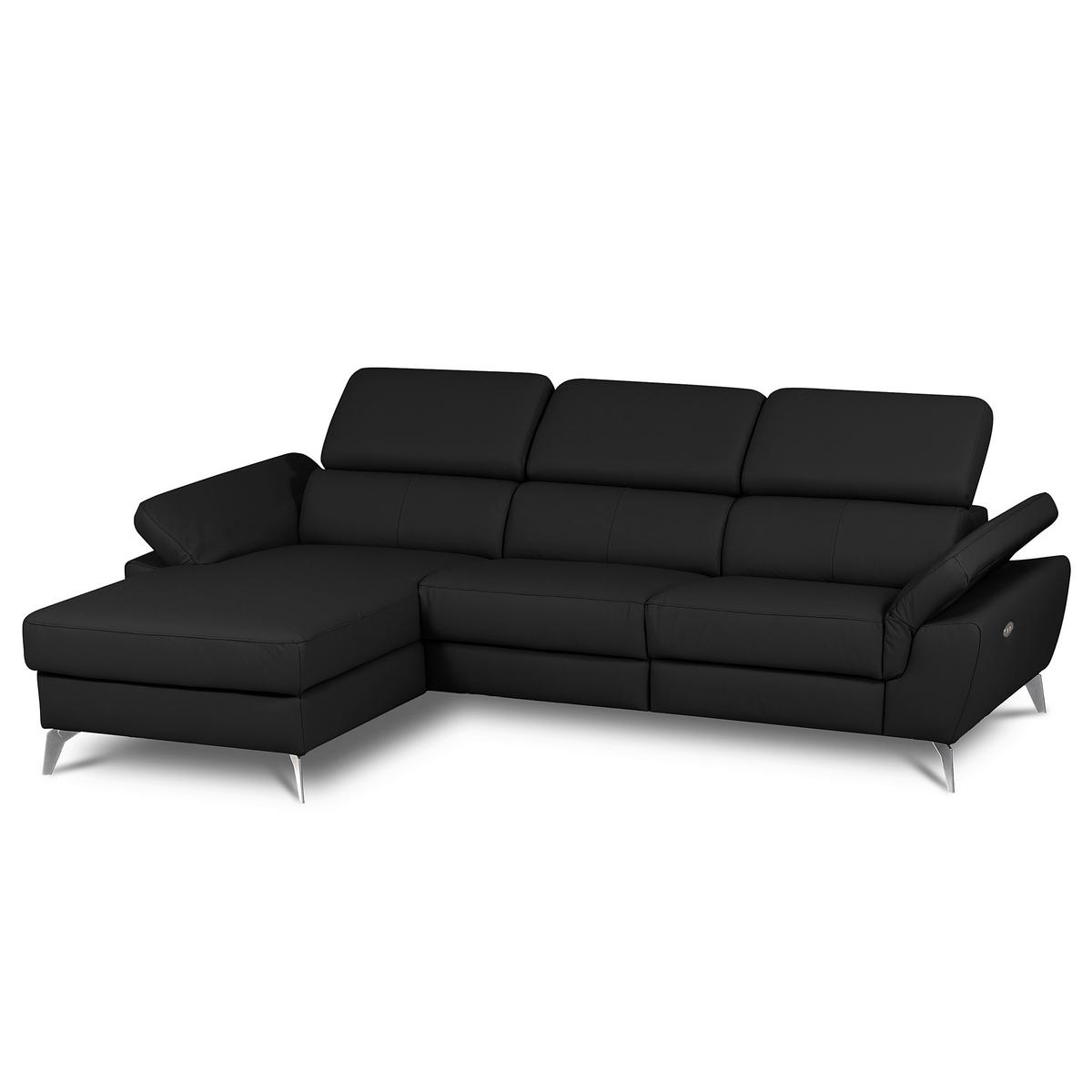 ECKSOFA Lederlook Echtleder Schwarz  - Chromfarben/Schwarz, Design, Leder/Textil (179/252cm) - Livetastic