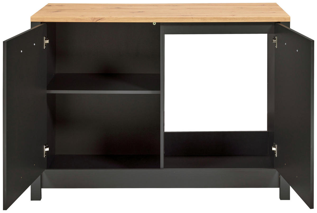 SPÜLENUNTERSCHRANK 130,3/92/60 cm  in Anthrazit, Eiche Artisan  - Anthrazit/Schwarz, MODERN, Holzwerkstoff/Metall (130,3/92/60cm) - home24