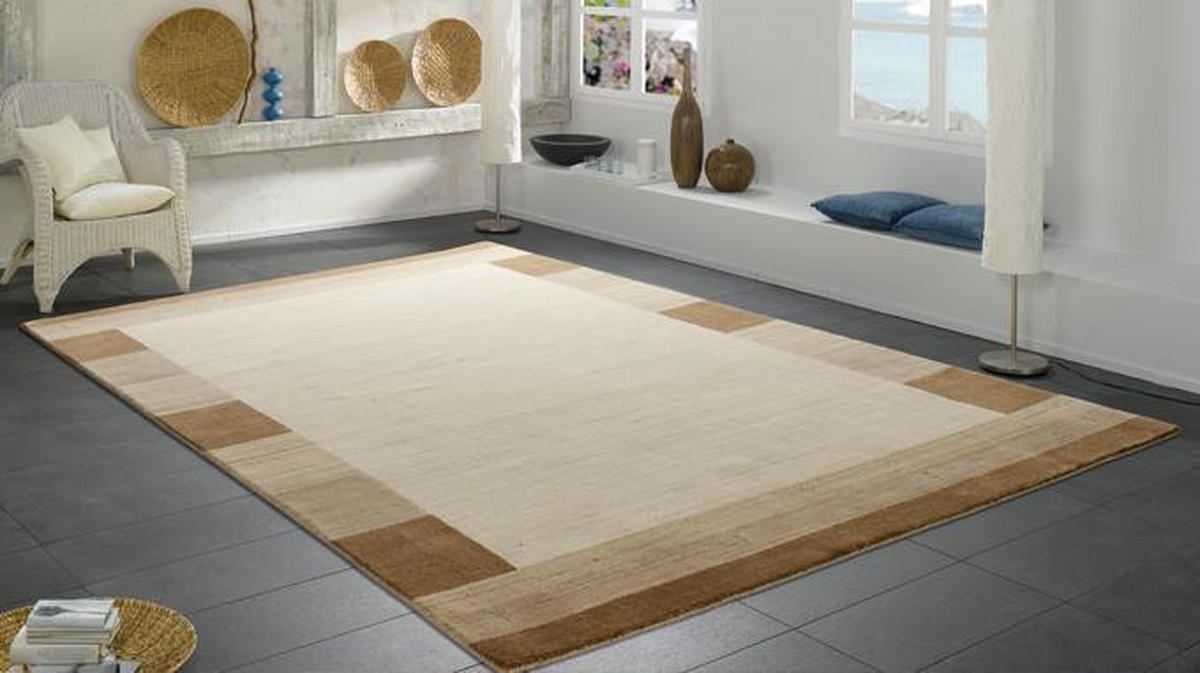 WOLLTEPPICH 90/160 cm Alagis Border Naturfarben, Beige  - Beige/Naturfarben, KONVENTIONELL, Textil (90/160cm) - Cazaris