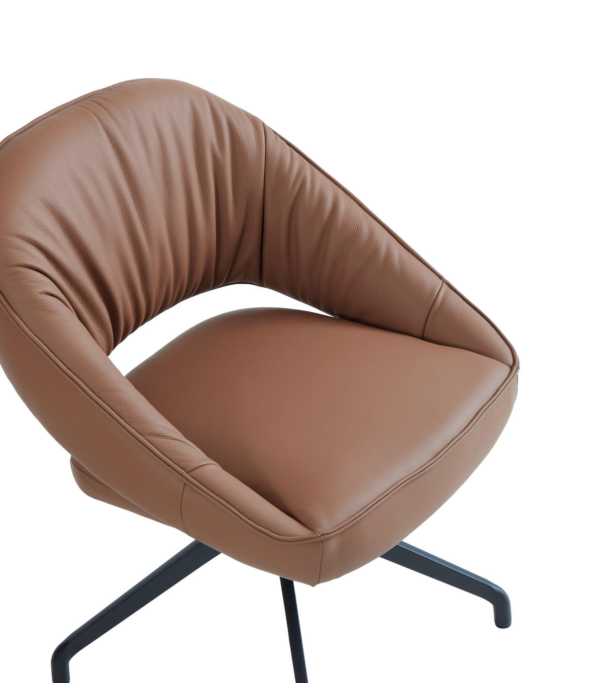 ARMLEHNSTUHL  Sitzfläche 360° drehbar, automatische Rückholfunktion  Echtleder  Schwarz, Cognac  - Cognac/Schwarz, Design, Leder/Metall (60/81/63.5cm) - Dieter Knoll
