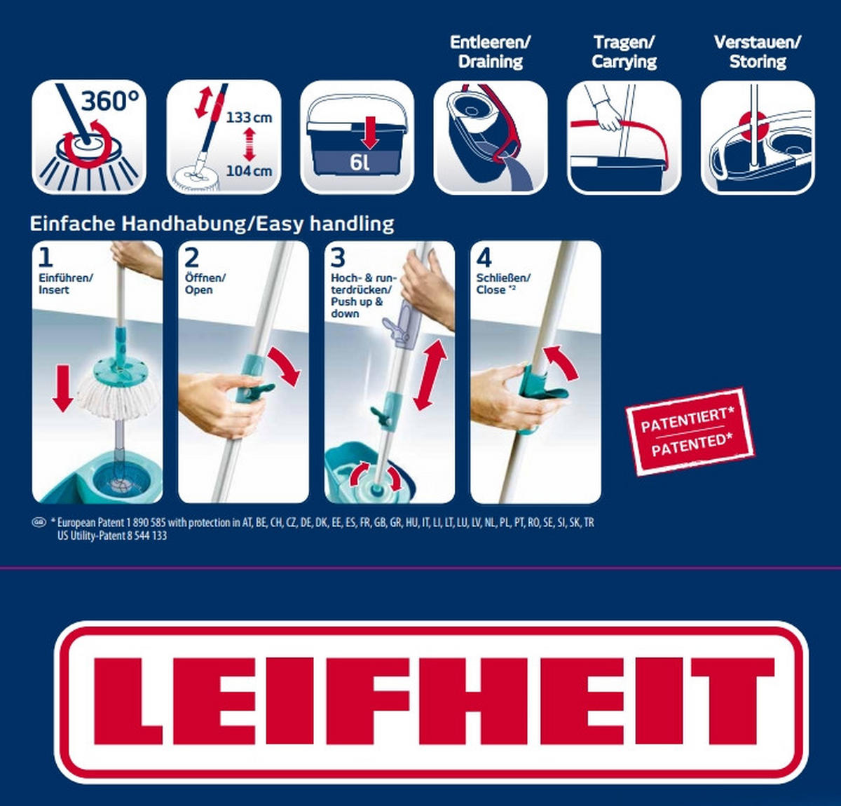 FELMOSÓSZETT - ezüst/türkiz, Basics, műanyag/textil - Leifheit