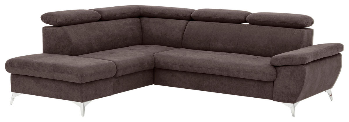 ECKSOFA Dunkelbraun Mikrofaser  - Chromfarben/Dunkelbraun, KONVENTIONELL, Textil/Metall (209/256cm) - Livetastic