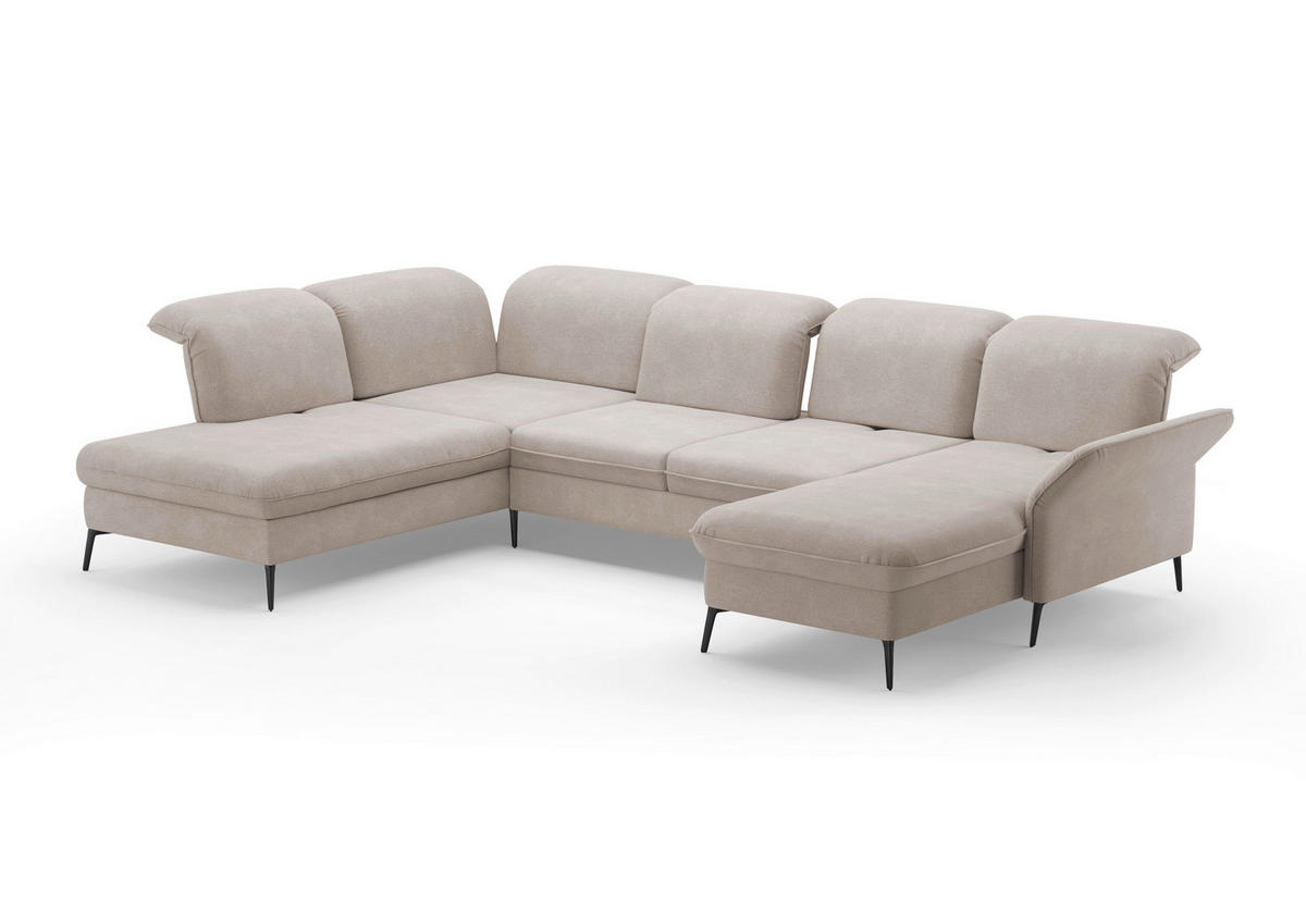 WOHNLANDSCHAFT in Flachgewebe Greige  - Greige/Schwarz, Konventionell, Textil/Metall (231/359/198cm) - Sit & More