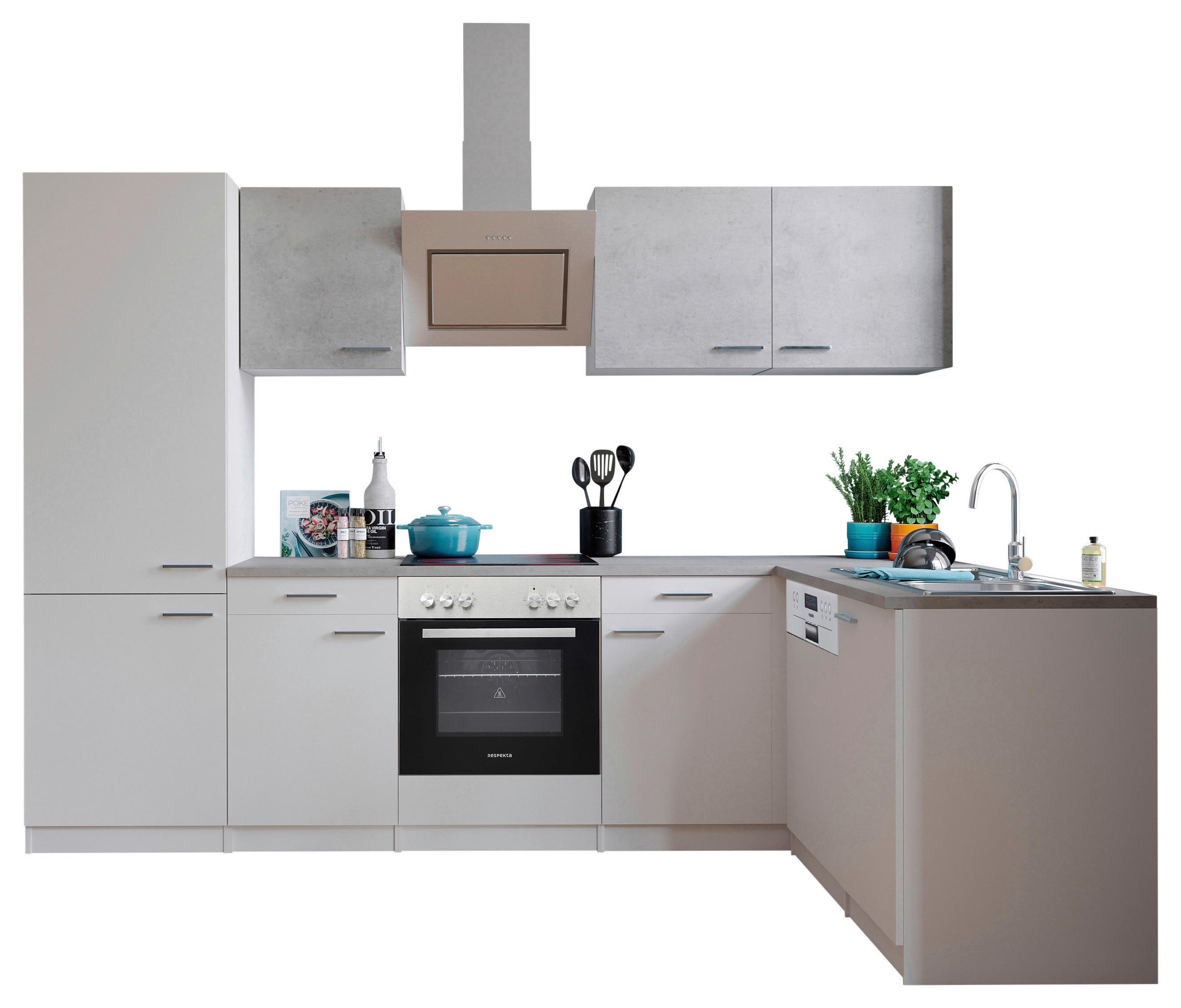 HÖRNKÖK 280/172 cm  i grå, vit  - stålfärgad/vit, Basics, metall/trämaterial (280/172cm) - Respekta