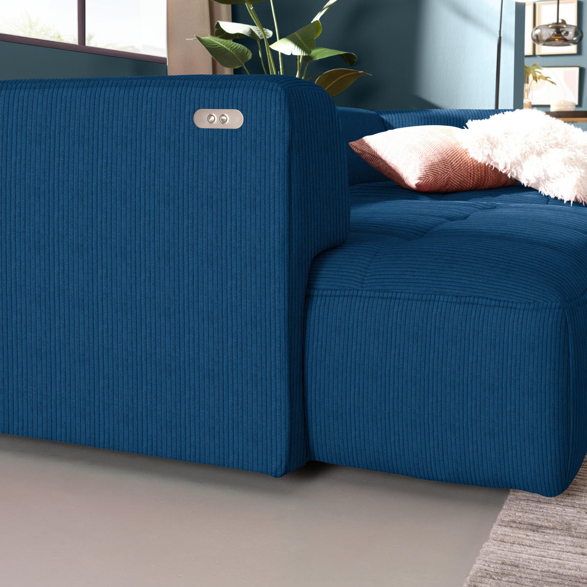 ECKSOFA Royalblau Feincord Zierkissen, Rückenkissen, Sitzvorzug  - Royalblau/Schwarz, Design, Kunststoff/Textil (288/188cm) - Welnova