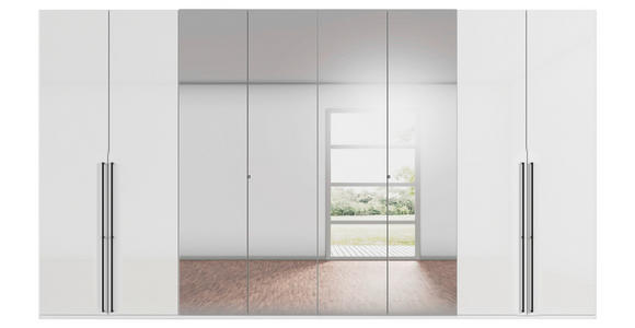 DREHTÜRENSCHRANK 400/223/61 cm,  in Weiß, Weiß Hochglanz, 8-türig  - Chromfarben/Weiß Hochglanz, Basics, Glas/Holzwerkstoff (400/223/61cm) - Novel