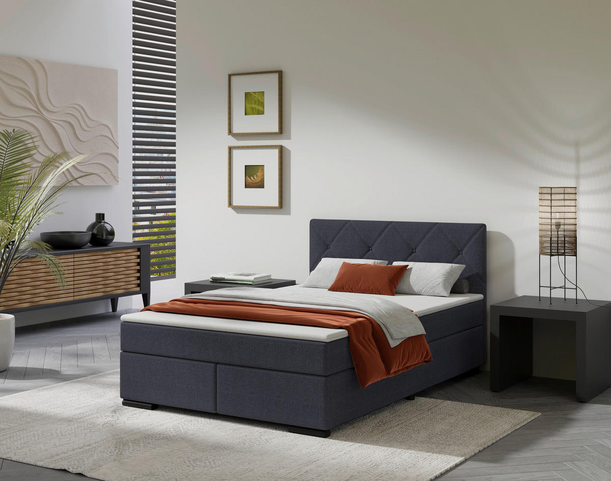 BOXSPRINGBETT 140/200 cm  in Anthrazit  - Anthrazit/Schwarz, MODERN, Karton/Holz (140/200cm) - MID.YOU
