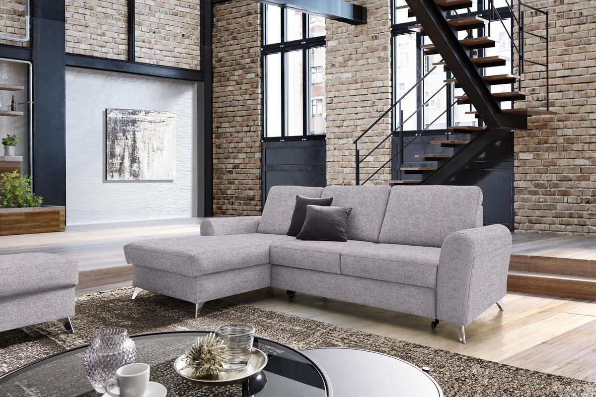 ECKSOFA in Flachgewebe Grau, Flieder  - Silberfarben/Flieder, Design, Textil/Metall (167/244cm) - Cantus