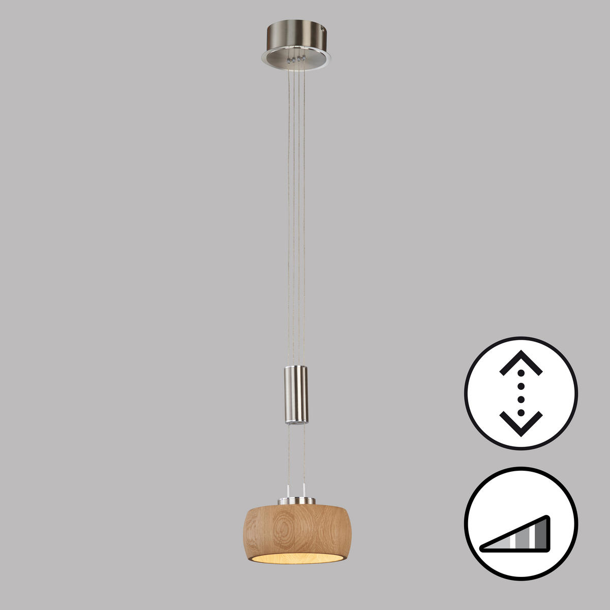 LED-HÄNGELEUCHTE Shine-Wood 21/100 cm   - Chromfarben/Naturfarben, Natur, Holz/Metall (21/100cm) - Fischer & Honsel