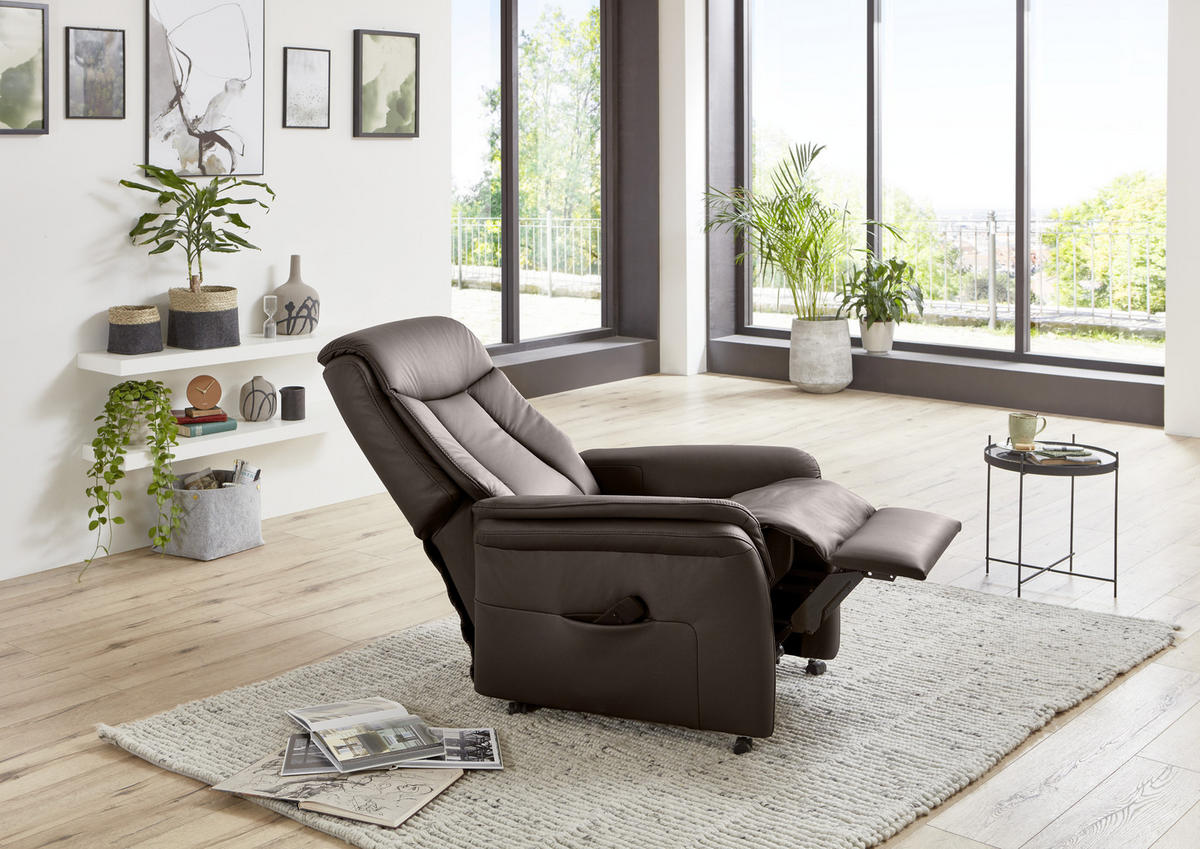 FERNSEHSESSEL in Dunkelbraun  - Dunkelbraun/Schwarz, Konventionell, Leder/Kunststoff (74/107/84cm) - Valdera