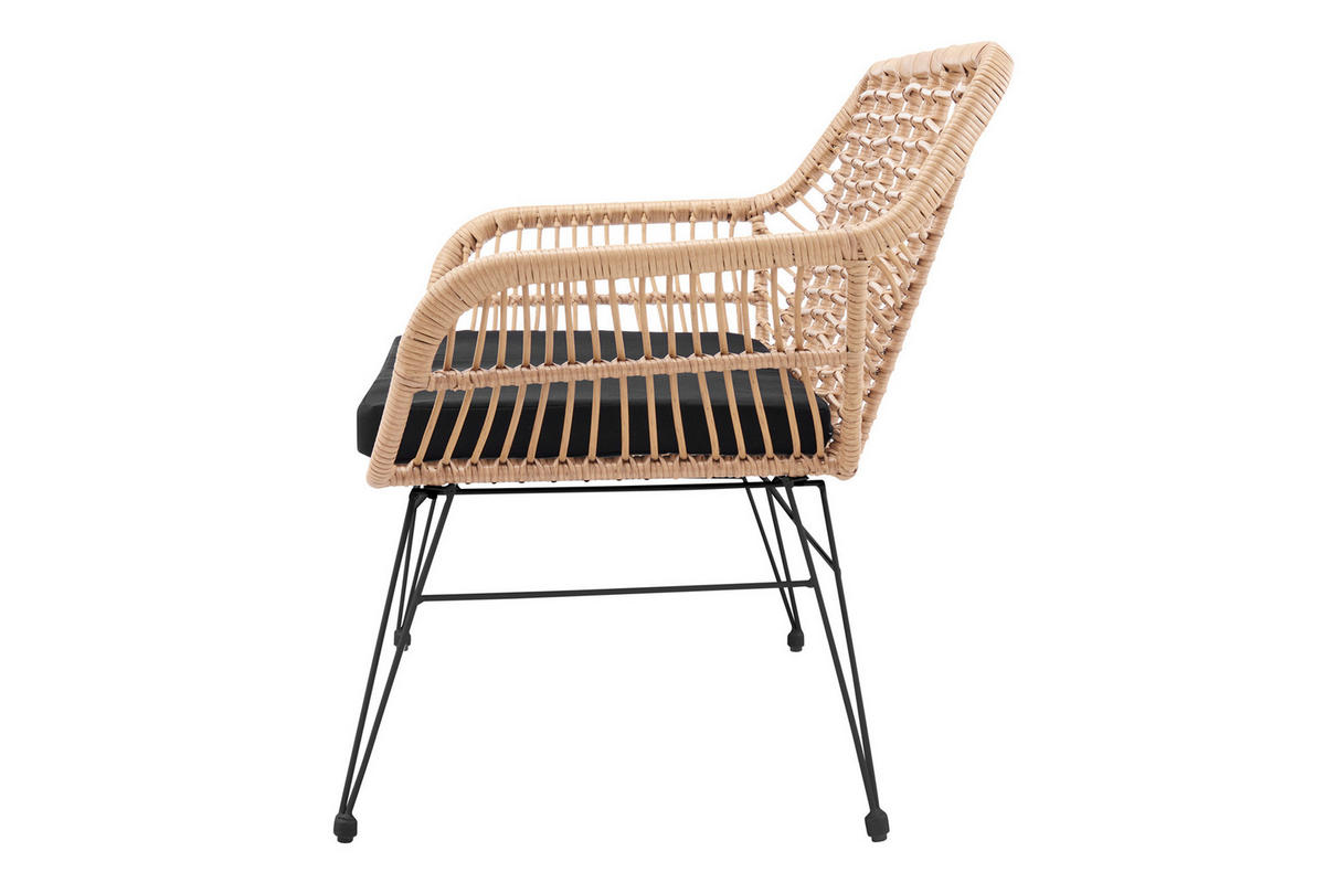 SITZBANK in Metall, Kunststoff Naturfarben, Schwarz  - Schwarz/Naturfarben, MODERN, Kunststoff/Metall (120/85/69cm) - Livetastic