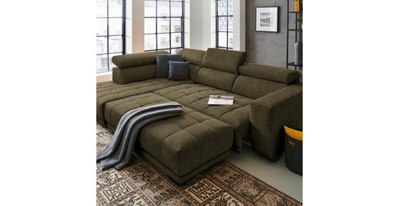 ECKSOFA in Mikrofaser Dunkelgrün  - Dunkelgrün/Schwarz, Design, Textil/Metall (207/301cm) - Xora