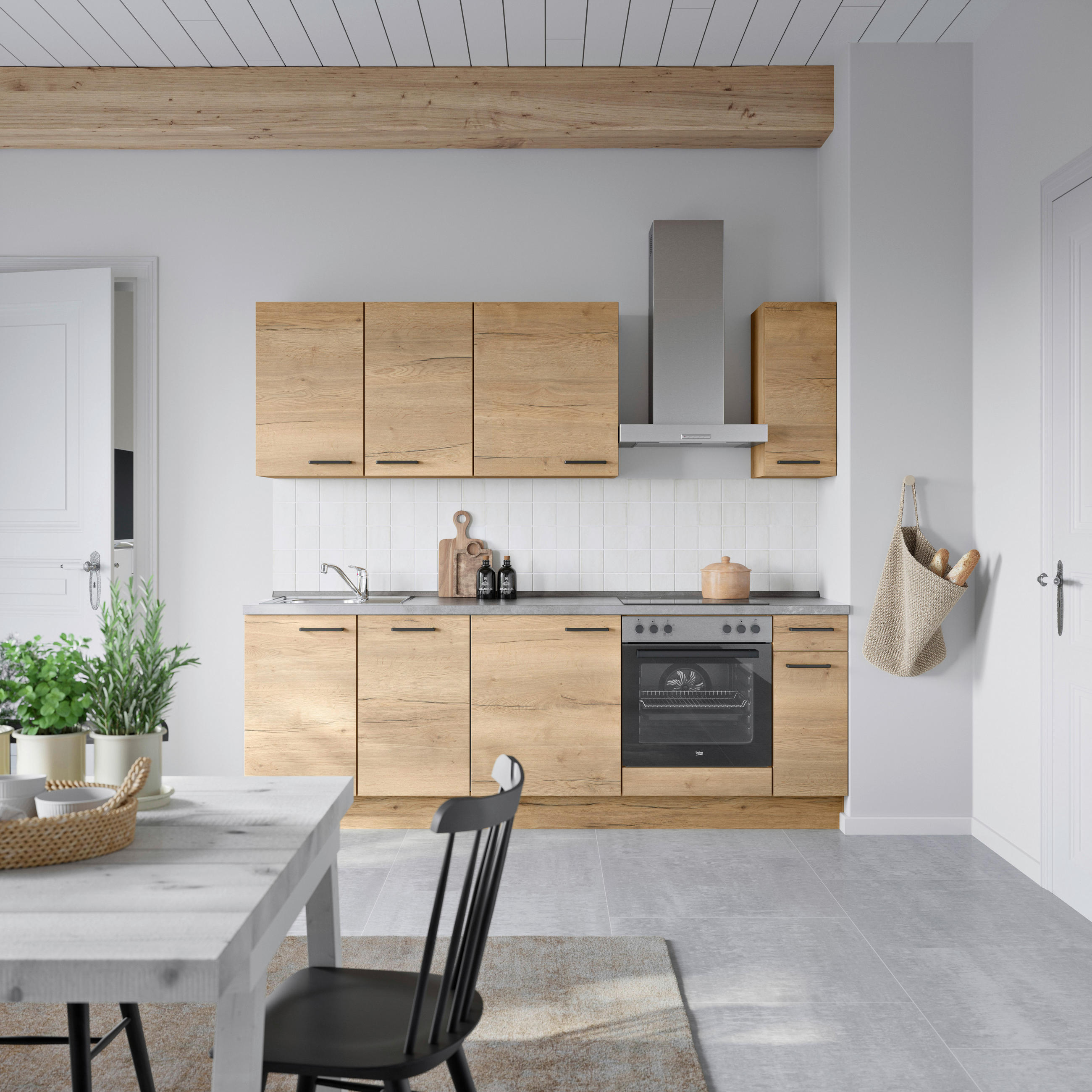 KÜCHENBLOCK 240 cm   in Eichefarben, Schieferfarben  - Schieferfarben/Eichefarben, MODERN, Holzwerkstoff/Metall (240cm) - Nobilia