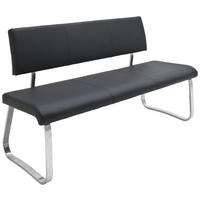 SITZBANK in Metall, Leder Schwarz, Edelstahlfarben  - Edelstahlfarben/Schwarz, Design, Leder/Metall (175/86/59cm) - Livetastic