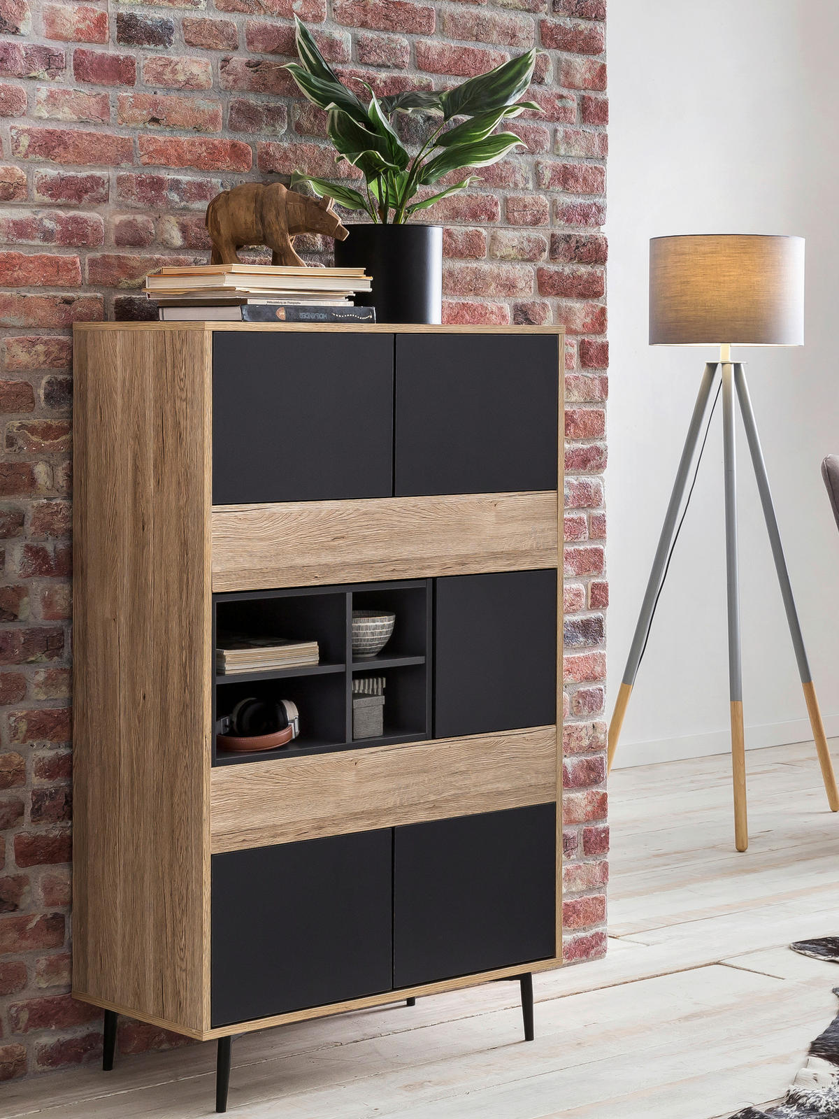 HIGHBOARD  in 78/130/39 cm  - Anthrazit/Schwarz, Design, Holzwerkstoff/Metall (78/130/39cm) - Livetastic