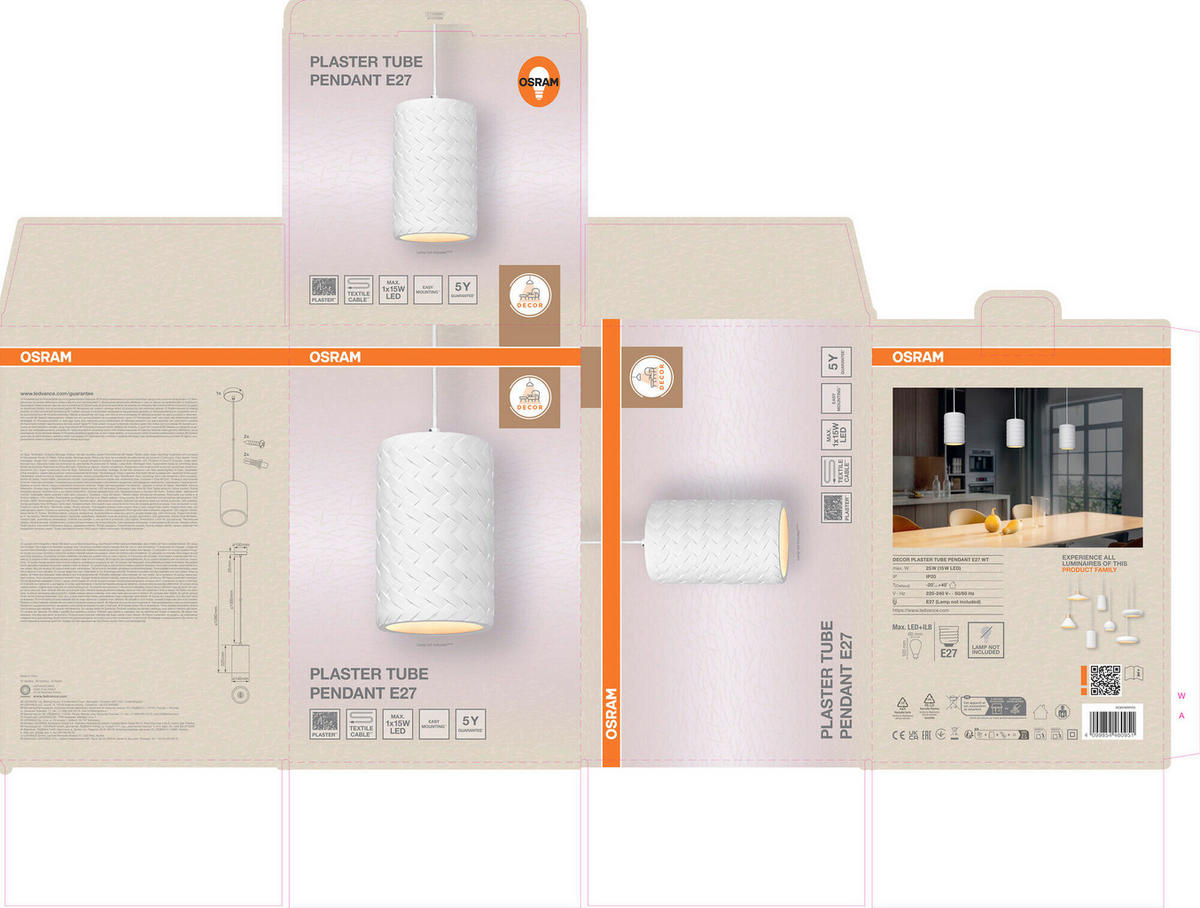 HÄNGELEUCHTE 14/128 cm  - Weiß, Basics, Stein/Metall (14/128cm) - Osram