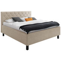 POLSTERBETT 180/200 cm,  in Beige, gepolstertes Kopfteil, Lattenrost, Bettkasten,  - Beige/Schwarz, Design, Holz/Holzwerkstoff (180/200cm) - Xora