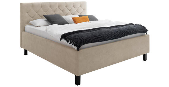 POLSTERBETT 160/200 cm,  in Beige, gepolstertes Kopfteil, Lattenrost, Bettkasten,  - Beige/Schwarz, Design, Holz/Holzwerkstoff (160/200cm) - Xora