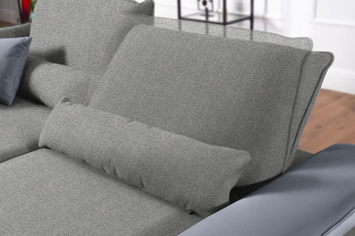 ECKSOFA in Flachgewebe Hellgrau  - Hellgrau/Schwarz, Design, Textil/Metall (273/191cm) - Moderano