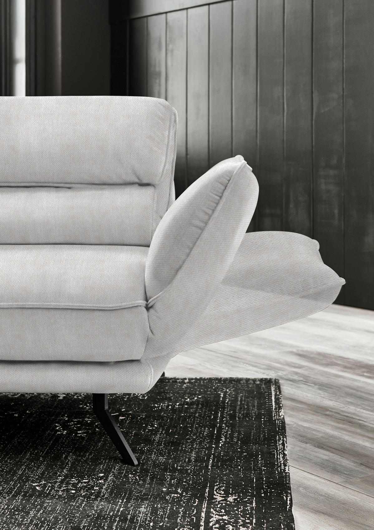 ECKSOFA in Velours Creme  - Creme/Schwarz, Design, Textil/Metall (153/283cm) - Valdera