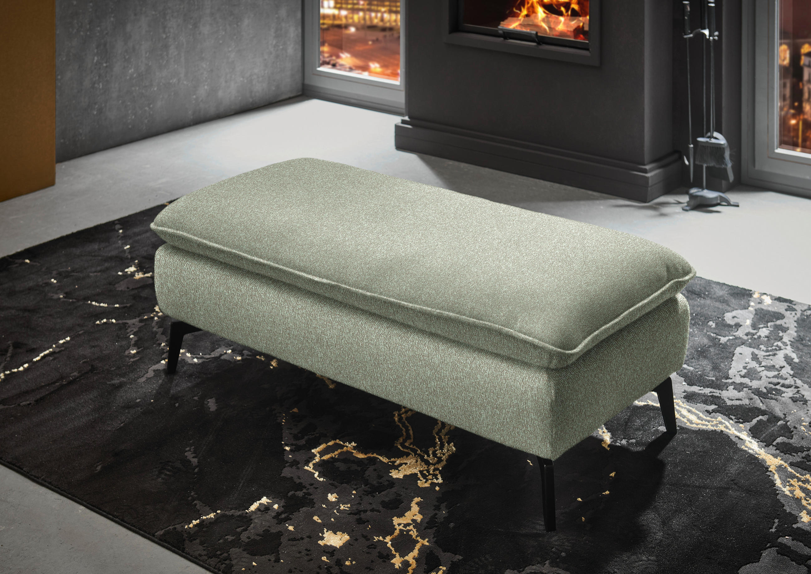 HOCKER in Textil Hellgrün  - Schwarz/Hellgrün, Design, Textil/Metall (130/46/65cm) - Valdera