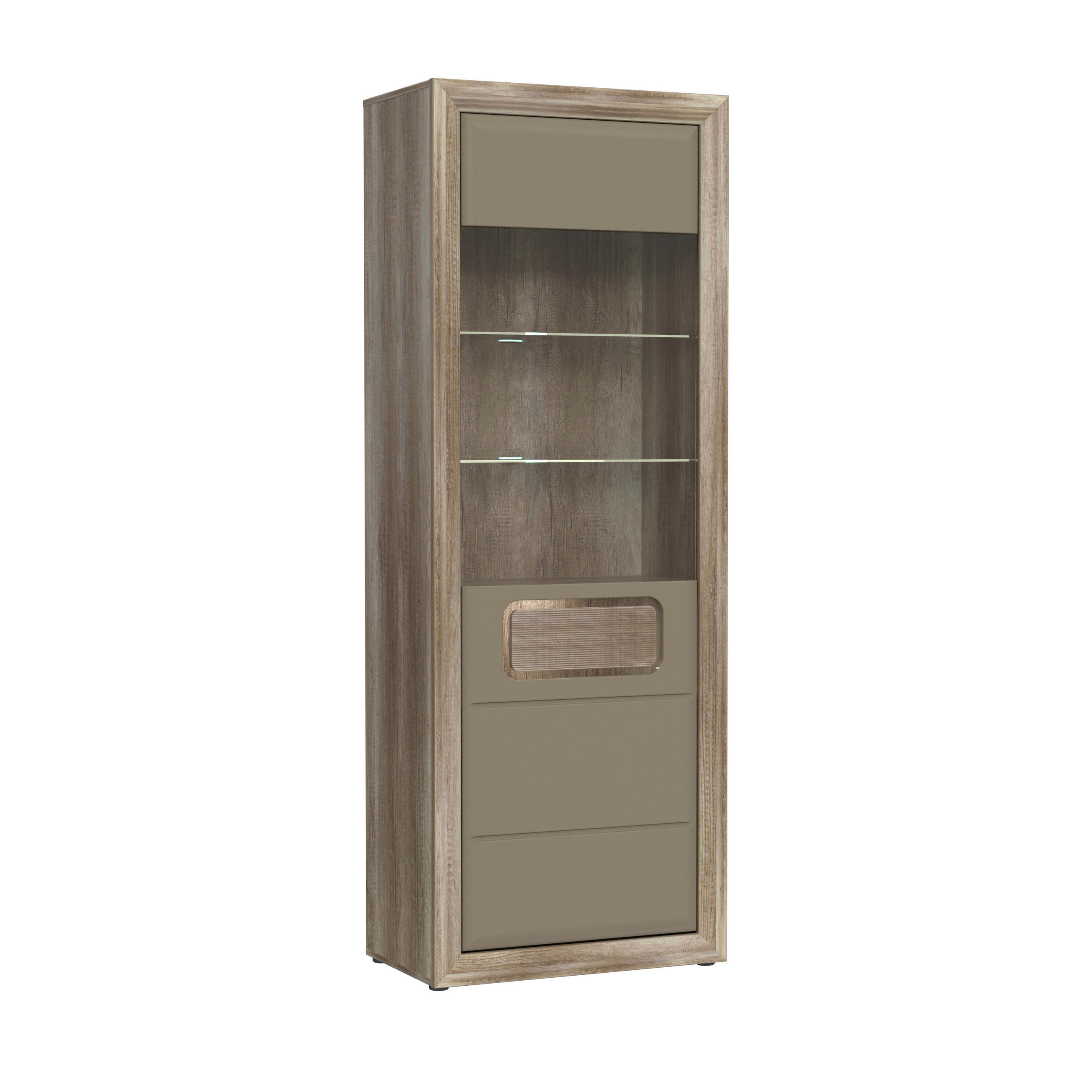 VITRINĂ  in culoare lemn stejar, bej  - bej/culoare lemn stejar, Basics, sticlă/material pe bază de lemn (74/203,5/41,3cm) - Hom`in