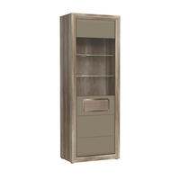 VITRINĂ  in culoare lemn stejar, bej  - bej/culoare lemn stejar, Basics, sticlă/material pe bază de lemn (74/203,5/41,3cm) - Hom`in