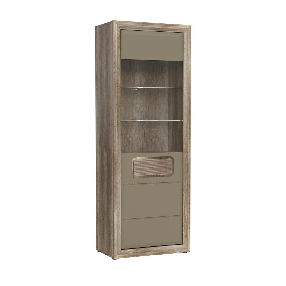 VITRINĂ  in culoare lemn stejar, bej  - bej/culoare lemn stejar, Basics, sticlă/material pe bază de lemn (74/203,5/41,3cm) - Hom`in